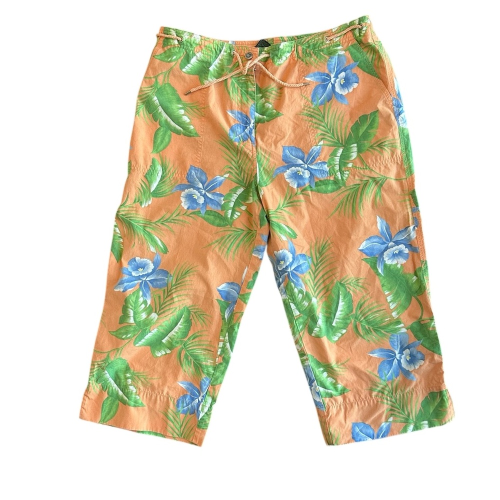 Lauren Ralph Lauren Orange Floral Cotton Capri Pants Size 16 - Picture 5 of 14